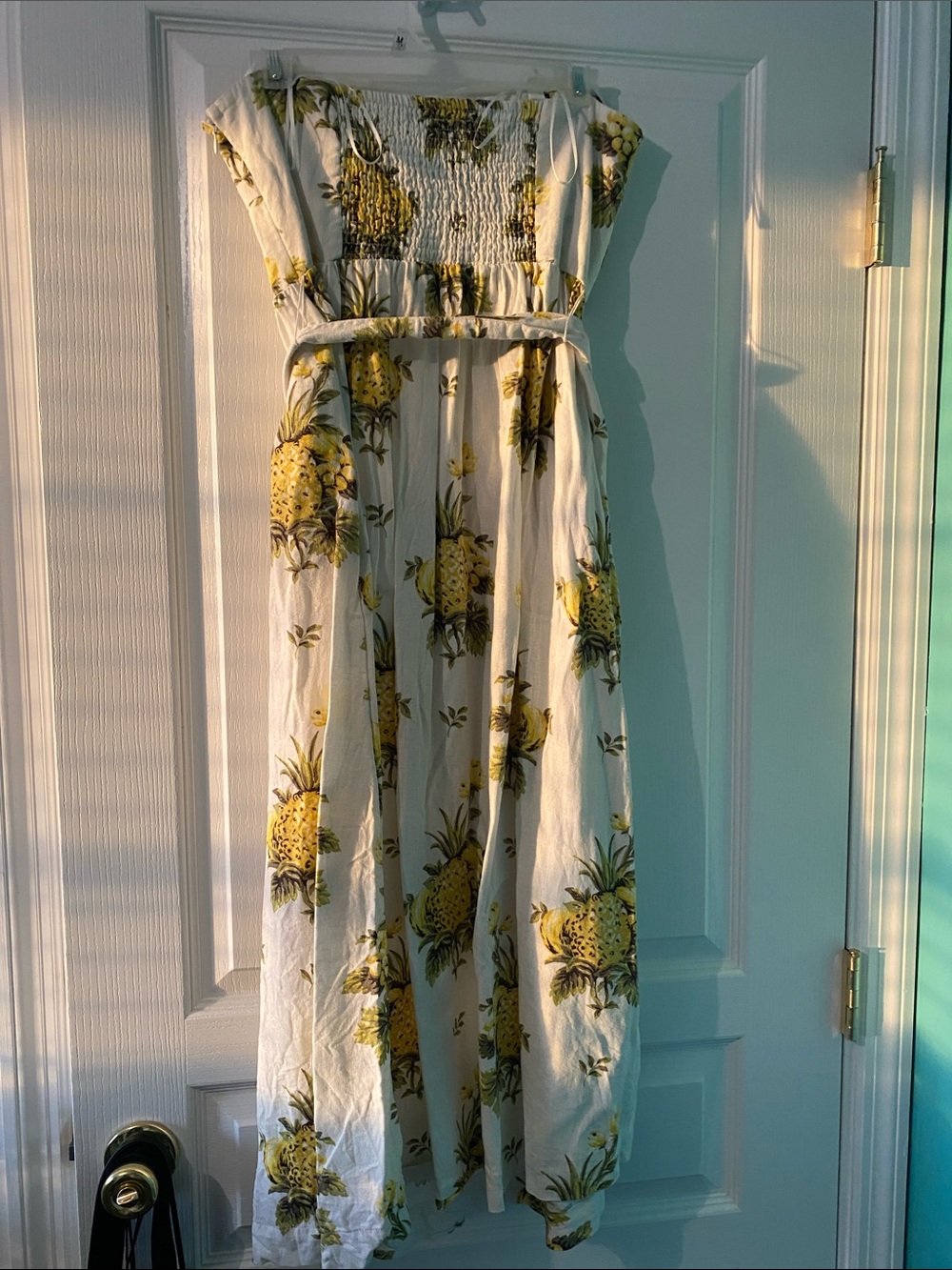 Tahari White Midi Dress with Yellow Pineapple Print - Picture 6 of 8